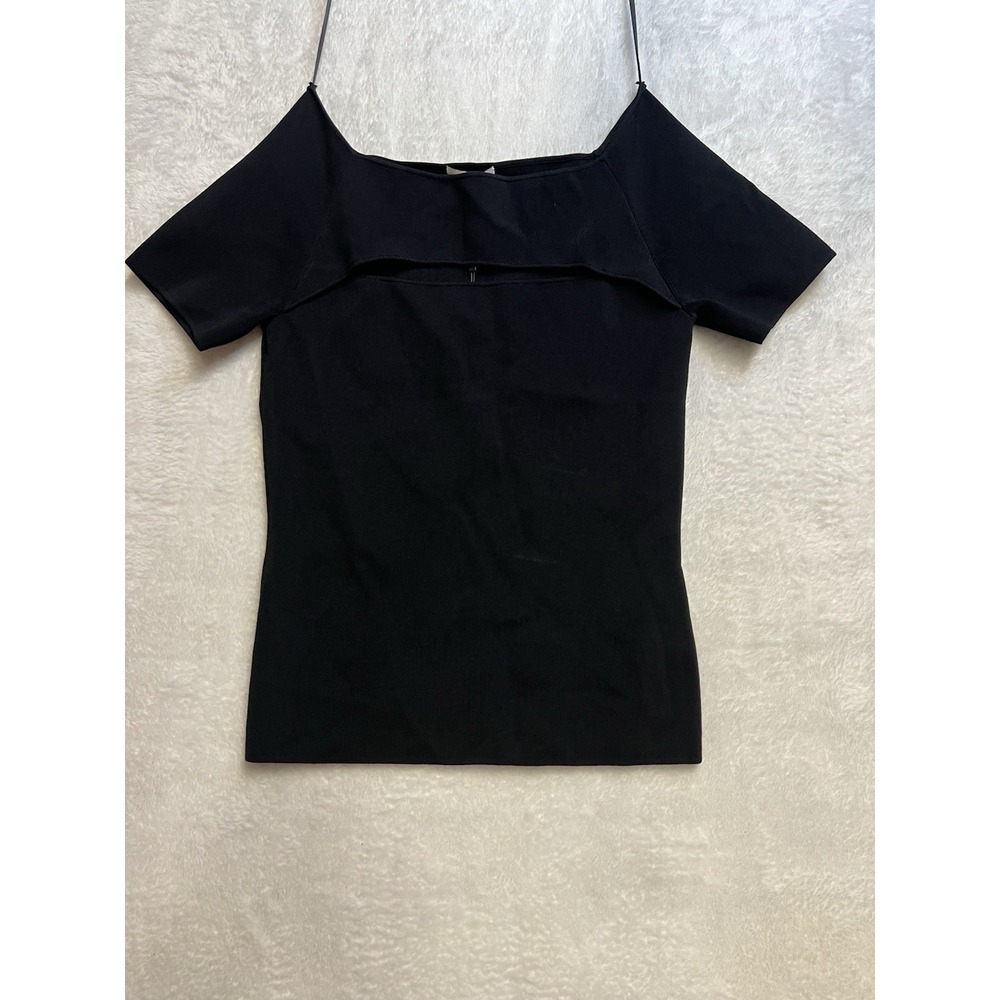 REISS Esme Womens Large Black Cut Out Off Shoulder Ribbed Top NWT